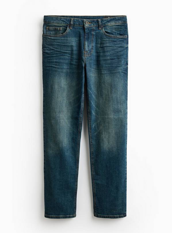 Mid Denim Vintage Wash Straight Leg Jeans 32L
